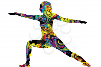 Colorful silhouette of a woman in yoga posture