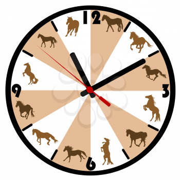 Wall clock with horse silhouettes