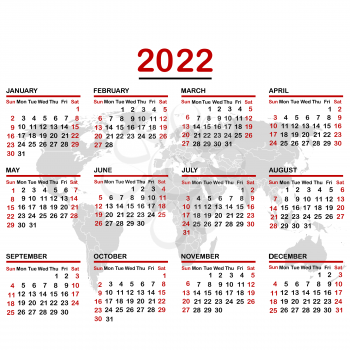 2022 calendar with world map