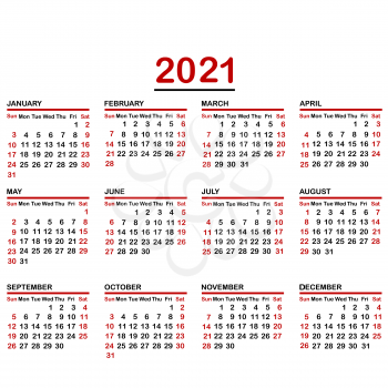 Minimalist calendar of year 2021