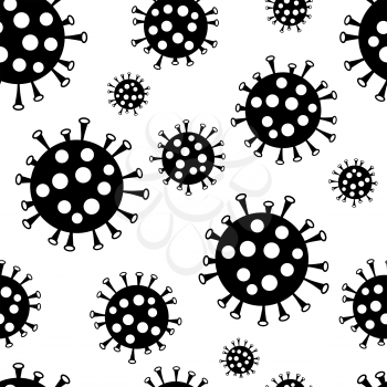 Black and white seamless pattern with Coronavirus (Covid-19)