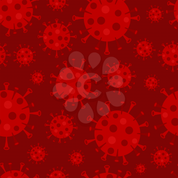 Stylized Coronavirus (Covid-19) seamless background over red background