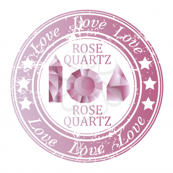 Rubber stamp with rose quartz gems and rose quartz benefit