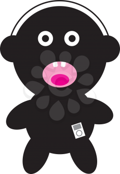 Royalty Free Clipart Image of a Singing Baby With an MP3 Player