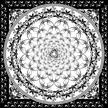 Royalty Free Clipart Image of a Black and White Floral Tile