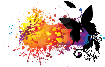 Royalty Free Clipart Image of a Colourful Background With Butterfly Silhouettes