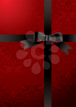 Royalty Free Clipart Image of a Red Background With a Ribbon