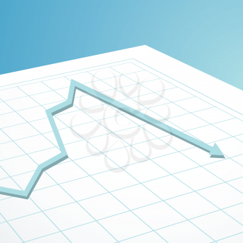 Royalty Free Clipart Image of a Graph Showing an Arrow Crashing