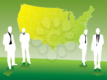 Royalty Free Clipart Image of Four Businessmen Against an American Map