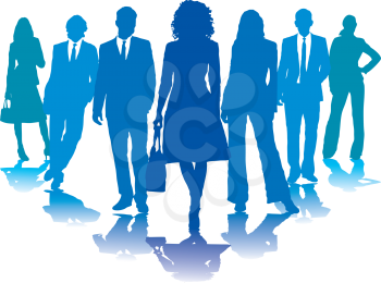 Royalty Free Clipart Image of a Group of Blue Business People