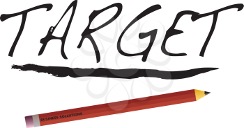Royalty Free Clipart Image of the Word Target and a Pencil