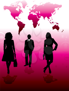 Royalty Free Clipart Image of Business People and a Map on Pink