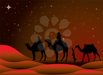 Royalty Free Clipart Image of the Three Wisemen on Camels