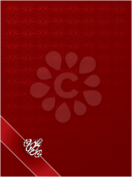 Royalty Free Clipart Image of a Dark Red Background With a Band and Ornament