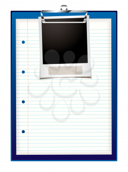 Royalty Free Clipart Image of a Polaroid on a Clipboard