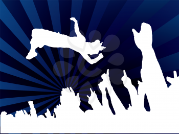 Royalty Free Clipart Image of a Man Jumping in a Crowd