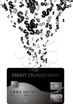 Royalty Free Clipart Image of Money Pouring Into a Credit Card Dollar