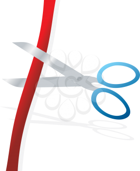 Royalty Free Clipart Image of Scissors Cutting a Ribbon