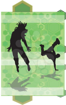 Royalty Free Clipart Image of Two Dancers on Green