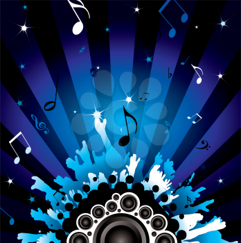 Royalty Free Clipart Image of a Stereo and Musical Note Background