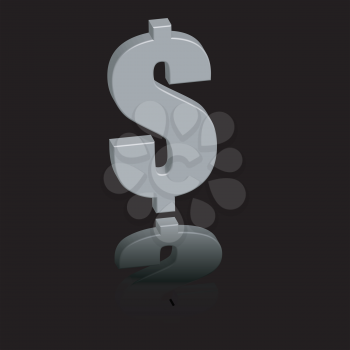 Royalty Free Clipart Image of a Dollar Sign Reflected on Black