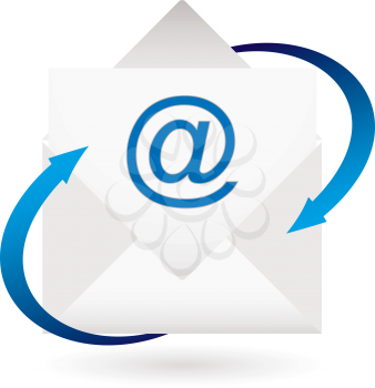 Royalty Free Clipart Image of an Envelope With Arrows and @