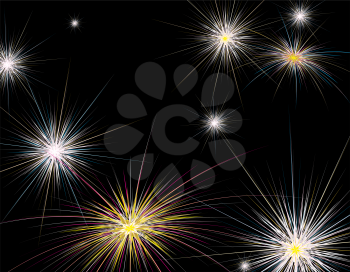 Royalty Free Clipart Image of Fireworks on a Black Background