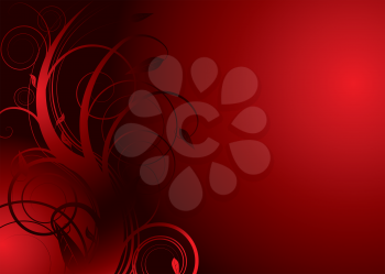 Royalty Free Clipart Image of a Red Background With a Flourish