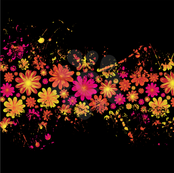 Royalty Free Clipart Image of a Black Background With a Floral Band in the Centre