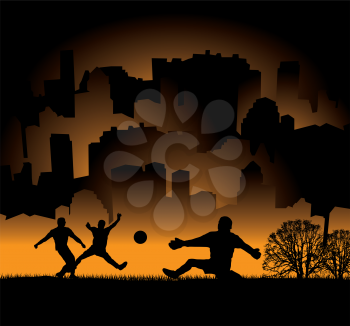 Royalty Free Clipart Image of Silhouetted People Playing Ball in a Park