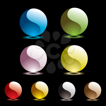 Royalty Free Clipart Image of Buttons With Yin Yang Waves