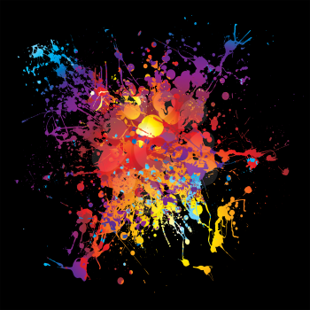 Royalty Free Clipart Image of a Colourful Spatter on Black