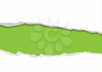 Royalty Free Clipart Image of a Ripped White Paper With Green Behind
