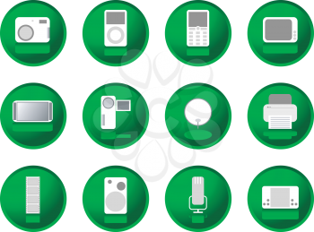 Royalty Free Clipart Image of Green Button Gadgets