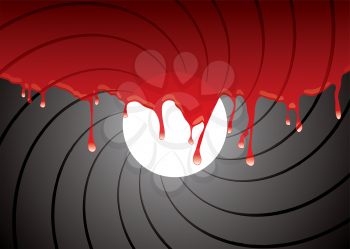 Royalty Free Clipart Image of a Silver Swirl With a White Centre and Dripping Red