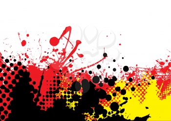 Royalty Free Clipart Image of a Background With Red, Yellow and Black Spatters