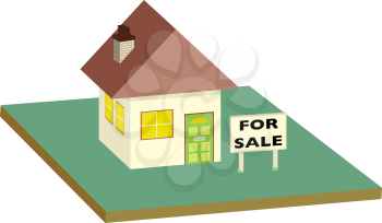 Royalty Free Clipart Image of a House for Sale With a Sign