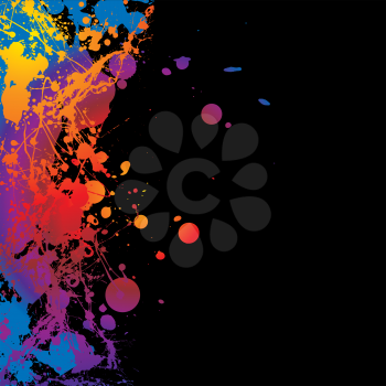 Royalty Free Clipart Image of a Black Background With Colourful Spatters
