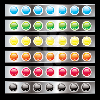 Royalty Free Clipart Image of Round Buttons on Silver