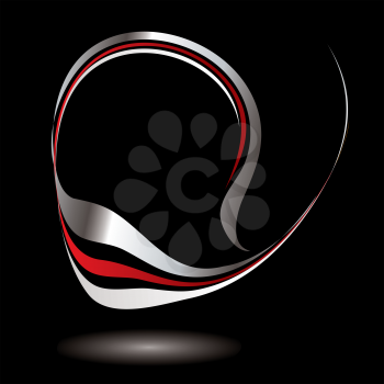 Royalty Free Clipart Image of a Silver and Red Ribbon on Black