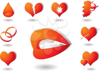 Royalty Free Clipart Image of Red and Orange Love Elements