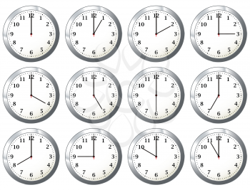 Royalty Free Clipart Image of a Number of Clocks