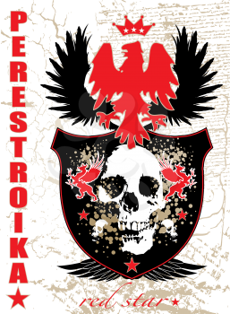 Royalty Free Clipart Image of a Shield With a Bird and Skull