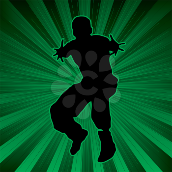 Royalty Free Clipart Image of a Young Dancer on a Striped Background
