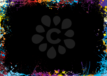 Royalty Free Clipart Image of a Black Background With a Rainbow Splatter Border