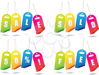 Royalty Free Clipart Image of Brightly Coloured Sales Tags
