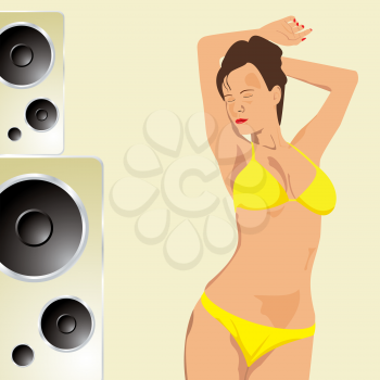 Royalty Free Clipart Image of a Dancing Woman in a Bikini