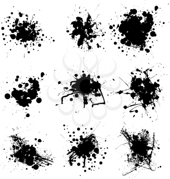 Collection of nine small ink splats in black
