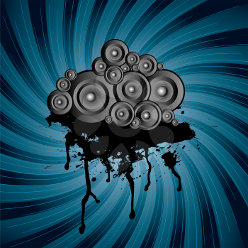 Royalty Free Clipart Image of a Stack of Speakers on an Ink Blot
