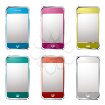 Royalty Free Clipart Image of Six Phones